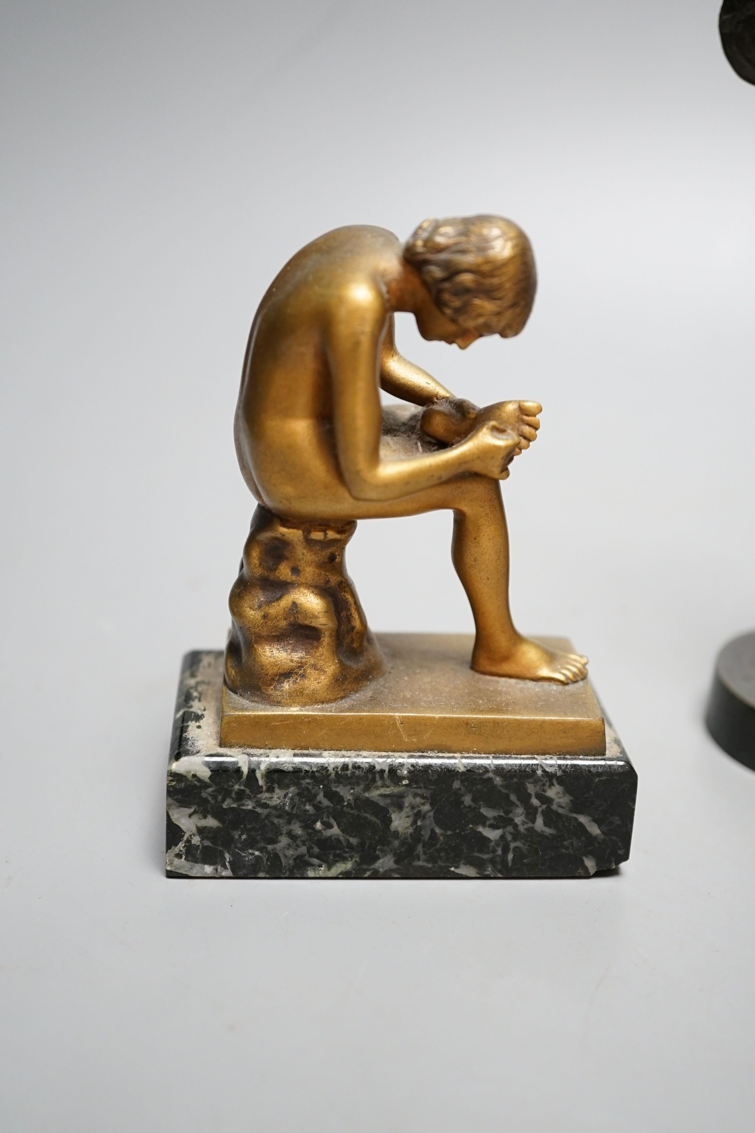 After the antique bronze discus thrower, boy with thorn in foot and spelter Greek warrior (3) - tallest 27cm